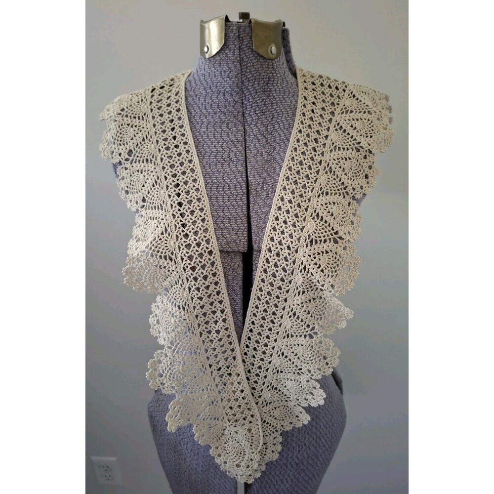 Vtg Long Ecru Crochet Lace Collar Pineapple Weave Coquette Gorgeous